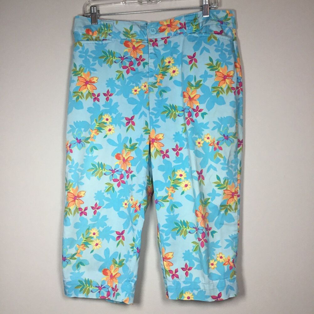 White Stag bright floral wide leg capri pants vacation beach waist 36” XL